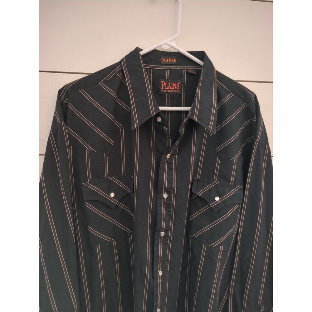 Plains Western Wear men's 3x black striped shirt pearl snap button-down vintage